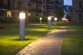 Lightened pathway near homes