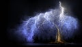 Lightening Causes a forest fire at night generative ai Royalty Free Stock Photo