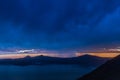 Lightening Storm at Dusk Over Crater Lake Royalty Free Stock Photo