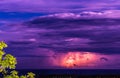 Lightening Storm over the ocean at night. Lightning bolts striking. Royalty Free Stock Photo