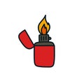 Lighter doodle icon, vector color line illustration Royalty Free Stock Photo
