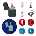 Lighter, economical light bulb, edison lamp, kerosene lamp.Light source set collection icons in cartoon,flat style