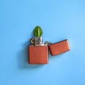 Lighter with green leaf like flame on blue background. Minimal concept Royalty Free Stock Photo