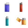 Lighter icons set cartoon vector. Metallic and plastic lighter Royalty Free Stock Photo