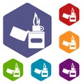 Lighter icons set hexagon Royalty Free Stock Photo