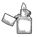 Lighter open. Vector vintage engraved black illustration isolated on white background. Royalty Free Stock Photo