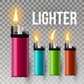 Lighter Vector. Fuel Tool. Smoke Sign. Burning. 3D Realistic Plastic Lighter Icon. Illustration