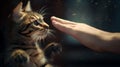 Hand giving high five to a cat