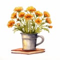 Lighthearted Watercolor Flower Arrangement On Coffee Cup