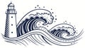 Lighthouse Against Towering Waves: Coastal Strength Resilience, vector design Generative AI Royalty Free Stock Photo