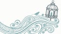 Lighthouse Amidst Ocean Waves Decorative Border Vector, vector design Generative AI Royalty Free Stock Photo