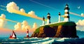 Lighthouse as Leadership Direction Warning Alert Indicator Guidence Signal Generative AI Concept