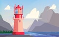 Lighthouse background. Travel outdoor light for marine travellers lighthouse for ship easy navigation in ocean or sea