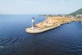 The lighthouse in the Baikal harbor in the village of Turka.