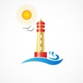 Lighthouse beach logo icon vector design image Royalty Free Stock Photo