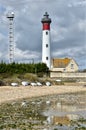 Lighthouse and beach of Ouistreham in France Royalty Free Stock Photo