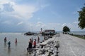 Lighthouse and beach in Podersdorf am See, Neusiedler See, Austria