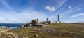 Lighthouse and Beacon of Ouessant, the island of Ushant, in Brittany, french rocky beach in northern France, Finistere Royalty Free Stock Photo