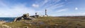 Lighthouse and Beacon of Ouessant, the island of Ushant, in Brittany, french rocky beach in northern France, Finistere Royalty Free Stock Photo