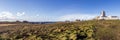 Lighthouse and Beacon of Ouessant, the island of Ushant, in Brittany, french rocky beach in northern France, Finistere Royalty Free Stock Photo