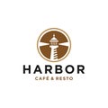 Lighthouse beacon searchlight harbor logo design in trendy linear line icon style for a cafe business and restaurant Royalty Free Stock Photo