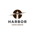 Lighthouse beacon searchlight harbor logo design in trendy linear line icon style for a cafe business and restaurant Royalty Free Stock Photo