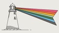 Lighthouse Beam Dispersing into Rainbow Colors, vector design Generative AI Royalty Free Stock Photo