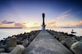 lighthouse and beautiful sea view scenery over stunning sunrise background. Royalty Free Stock Photo