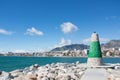 A lighthouse of Benalmadena and a view to Mediterranean sea and coast