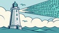 Lighthouse with binary code, digital lighthouse, tech beacon, coding art vector design Generative AI Royalty Free Stock Photo