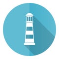 Lighthouse blue round flat design vector icon isolated on white background, navigation, sea illustration in eps 10 Royalty Free Stock Photo