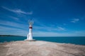 Lighthouse on the blue sky background. Wide angle wiew Royalty Free Stock Photo