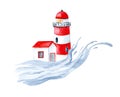 Lighthouse. Blue splashes of water