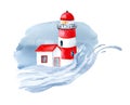 Lighthouse. Blue splashes of water