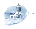 Lighthouse. Blue splashes of water