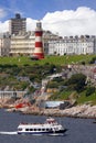 Lighthouse with boat in Plymouth, UK Royalty Free Stock Photo