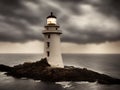 Lighthouse in a stormy night - generative ai illustration. Royalty Free Stock Photo