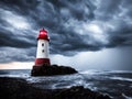 Lighthouse in a stormy night - generative ai illustration. Royalty Free Stock Photo