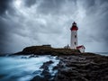 Lighthouse in a stormy night - generative ai illustration. Royalty Free Stock Photo