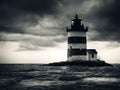 Lighthouse in a stormy night - generative ai illustration. Royalty Free Stock Photo