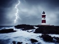 Lighthouse in a stormy night - generative ai illustration. Royalty Free Stock Photo