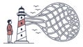 Lighthouse Broadcasting Information and Connecting Communities, vector design Generative AI Royalty Free Stock Photo