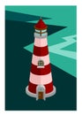 Lighthouse building on an island. Simple flat illustration