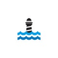 Lighthouse building monitoring icon logo design vector illustration template