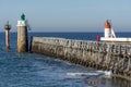 Lighthouse in the calm sea in Capbreton, France Royalty Free Stock Photo