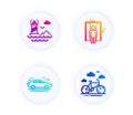 Lighthouse, Car and Elevator icons set. Bike rental sign. Navigation beacon, Transport, Lift. Bicycle. Vector Royalty Free Stock Photo