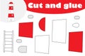 Lighthouse in cartoon style, education game for the development of preschool children, use scissors and glue to create the