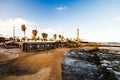 The lighthouse and the Chipiona embankment Royalty Free Stock Photo