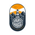 Lighthouse circle lettering oval orange Vector illustration. Royalty Free Stock Photo