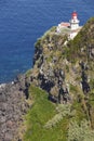 Lighthouse, cliff and atlantic ocean in Ponta do Arnel, Azores